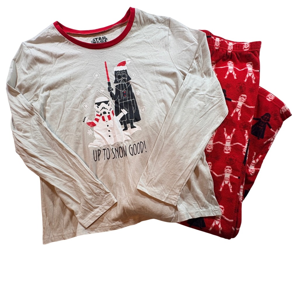 Star Wars Pajama Set Mens Medium Gray Red Darth Vader Christmas Fleece Sleepwear